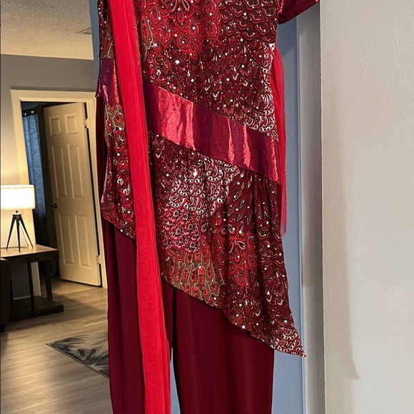 Algy Women’s Red Velvet Sequin Dance Costume Cosplay Size Adult Large Dancewear - Picture 9 of 12